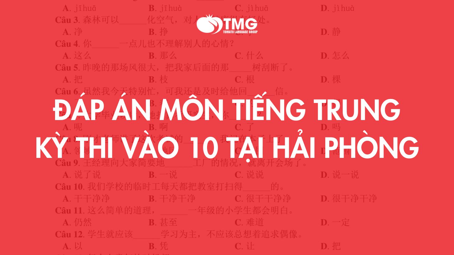 Gợi ý đáp án môn tiếng Trung kỳ thi vào 10 tại Hải Phòng