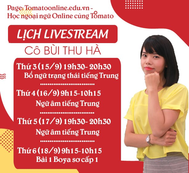 Lịch livestream cùng giáo viên tiếng Trung giỏi nhất TOMATO