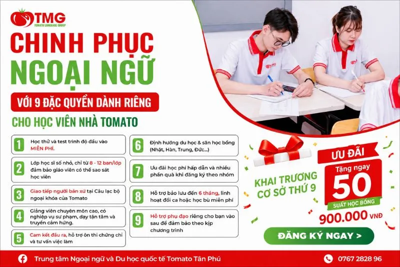 Ưu đãi khóa học ngoại ngữ Tomato Tân Phú cho học viên mới